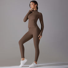 Load image into Gallery viewer, Celebrity Yoga Clothes Trendy Push up Long Sleeve Solid Color Slim Elastic Zipper Workout Clothes Running Training Sports Set
