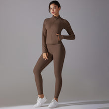 Load image into Gallery viewer, Celebrity Yoga Clothes Trendy Push up Long Sleeve Solid Color Slim Elastic Zipper Workout Clothes Running Training Sports Set
