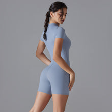 Load image into Gallery viewer, Summer Solid Color Zipper Short Sleeve Slim Fit Yoga Wear One Piece Women Dance Fitness Tight Sports Jumpsuit
