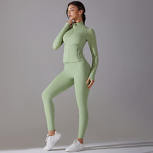 Load image into Gallery viewer, Celebrity Yoga Clothes Trendy Push up Long Sleeve Solid Color Slim Elastic Zipper Workout Clothes Running Training Sports Set
