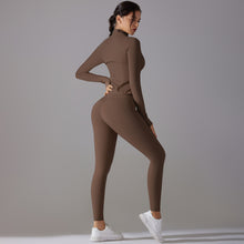 Load image into Gallery viewer, Celebrity Yoga Clothes Trendy Push up Long Sleeve Solid Color Slim Elastic Zipper Workout Clothes Running Training Sports Set
