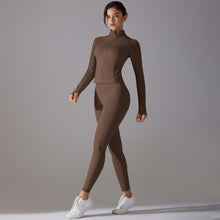 Load image into Gallery viewer, Celebrity Yoga Clothes Trendy Push up Long Sleeve Solid Color Slim Elastic Zipper Workout Clothes Running Training Sports Set
