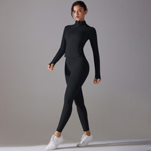 Load image into Gallery viewer, Celebrity Yoga Clothes Trendy Push up Long Sleeve Solid Color Slim Elastic Zipper Workout Clothes Running Training Sports Set
