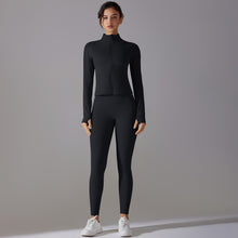 Load image into Gallery viewer, Celebrity Yoga Clothes Trendy Push up Long Sleeve Solid Color Slim Elastic Zipper Workout Clothes Running Training Sports Set
